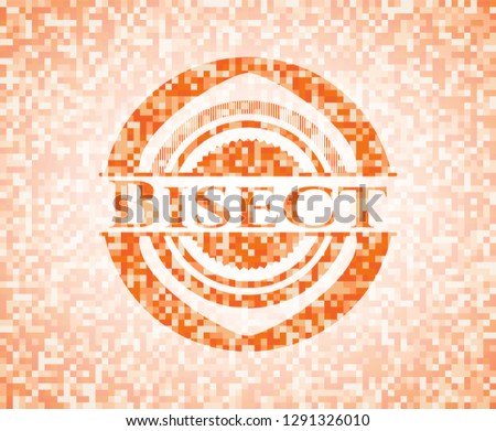 Bisect orange tile background illustration. Square geometric mosaic seamless pattern with emblem inside.