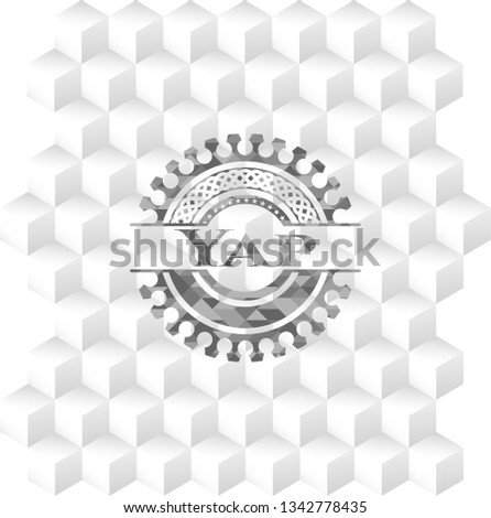 Yap grey emblem. Retro with geometric cube white background