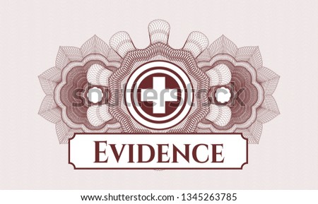 Red passport money rosette with medicine icon and Evidence text inside