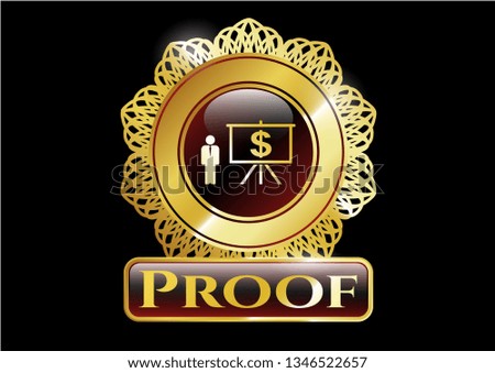  Golden badge with business presentation icon and Proof text inside