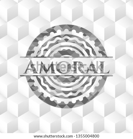 Amoral grey emblem with geometric cube white background