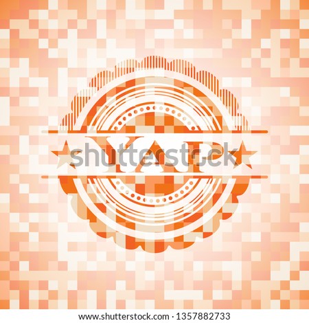 Yap orange tile background illustration. Square geometric mosaic seamless pattern with emblem inside.