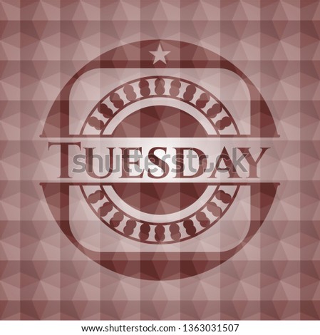 Tuesday red badge with geometric pattern background. Seamless.