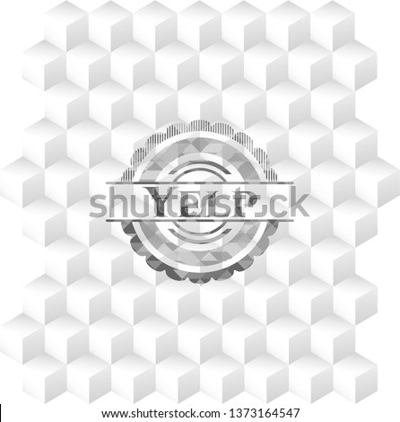 Yelp realistic grey emblem with cube white background