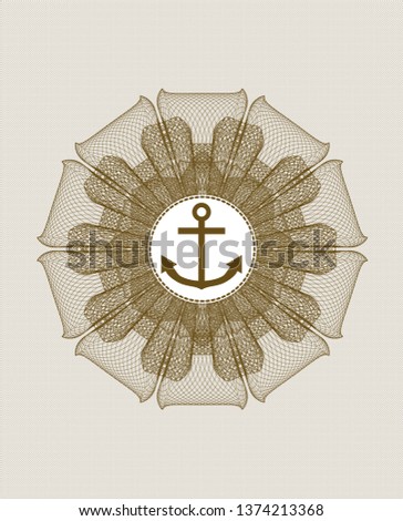 Brown passport rosette with anchor icon inside