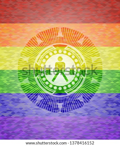 sumo deadlift icon on mosaic background with the colors of the LGBT flag