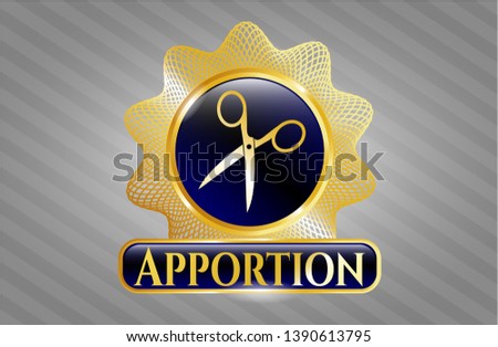  Gold emblem with scissors icon and Apportion text inside