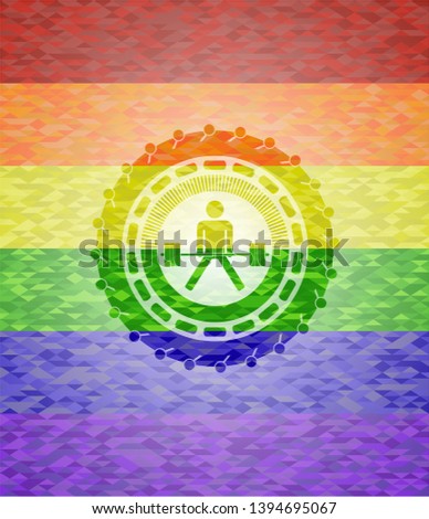 sumo deadlift icon on mosaic background with the colors of the LGBT flag