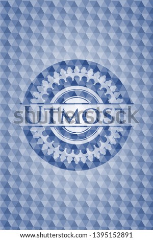 Utmost blue badge with geometric pattern. Vector Illustration. Detailed.