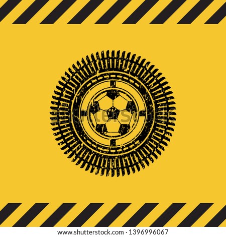 football ball icon inside warning sign, black grunge emblem. Vector Illustration. Detailed.