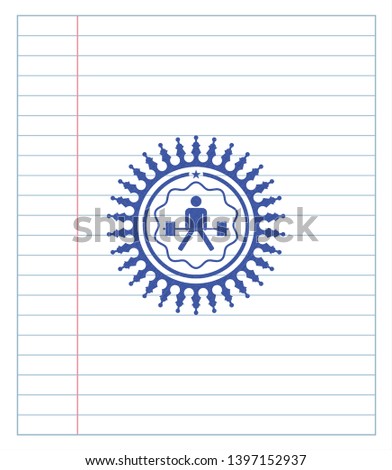 sumo deadlift icon draw with pen effect. Blue ink. Vector Illustration. Detailed.