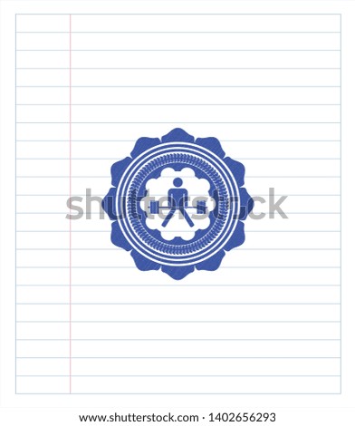 sumo deadlift icon pen emblem. Blue ink. Vector Illustration. Detailed.