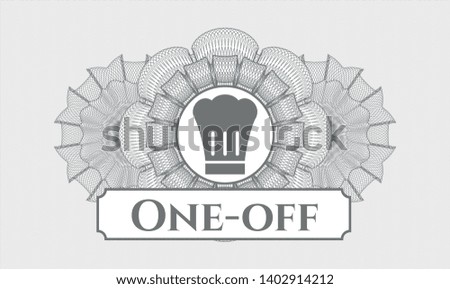 Grey rosette or money style emblem with chef hat icon and One-off text inside