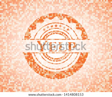 Yelp orange tile background illustration. Square geometric mosaic seamless pattern with emblem inside.
