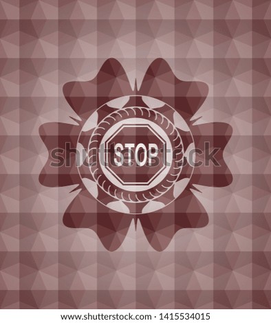 stop icon inside red seamless emblem with geometric pattern.