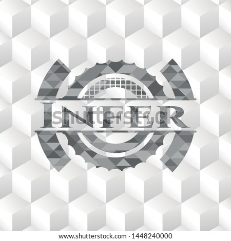 Infer  grey emblem. Vintage with geometric cube white background