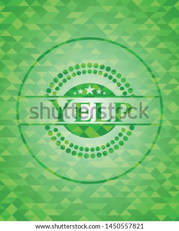 Yelp green emblem with mosaic ecological style background. Vector Illustration. Detailed.