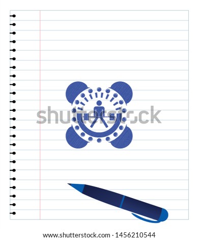 sumo deadlift icon emblem with pen effect. Blue ink. Vector Illustration. Detailed.