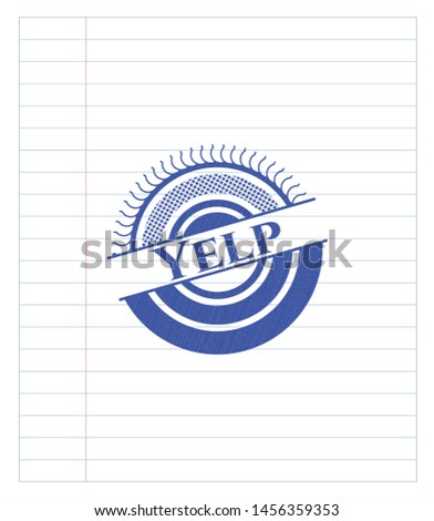 Yelp draw with pen effect. Blue ink. Vector Illustration. Detailed.