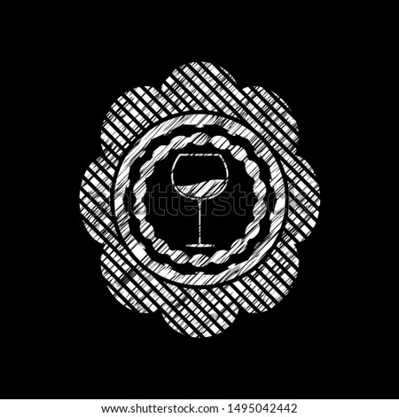 wine cup icon inside chalkboard emblem written on a blackboard