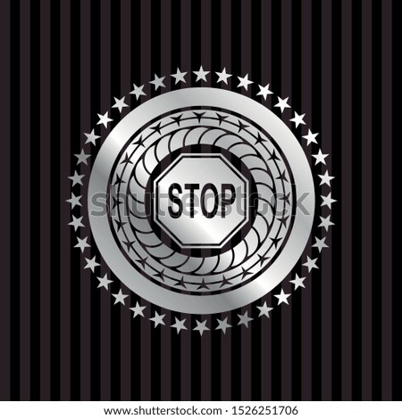 stop icon inside silvery badge