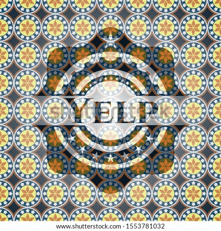 Yelp arabic badge background. Arabesque decoration.
