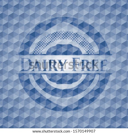 Dairy Free blue emblem or badge with geometric pattern background. Vector Illustration. Detailed.