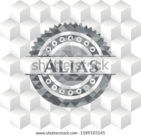 Alias retro style grey emblem with geometric cube white background