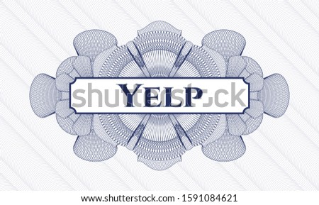 Blue money style rosette with text Yelp inside