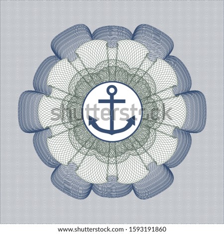 Blue and green abstract linear rosette with anchor icon inside