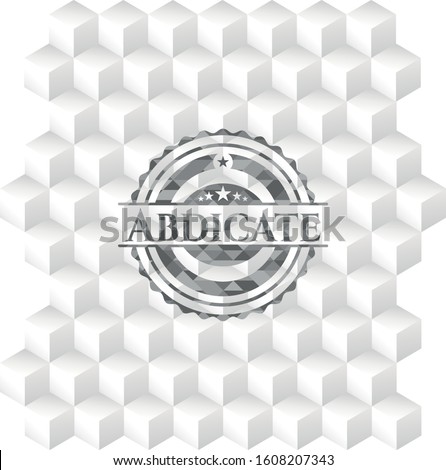 Abdicate grey badge with geometric cube white background