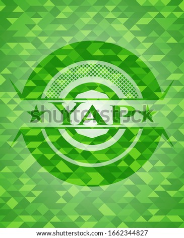 Yap green emblem with mosaic background. Vector Illustration. Detailed.