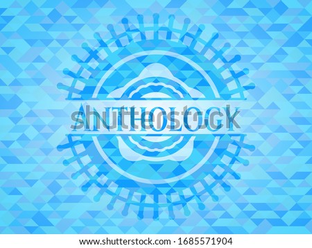 Anthology realistic light blue emblem. Mosaic background