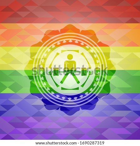 sumo deadlift icon on mosaic background with the colors of the LGBT flag