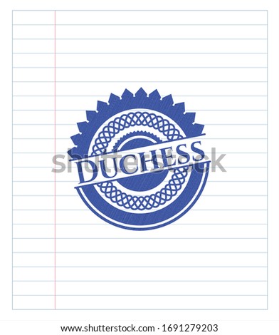 Duchess with pen strokes. Blue ink. Vector Illustration. Detailed.