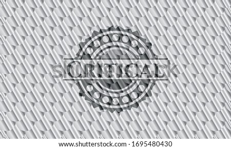 Critical silver color badge or emblem. Scales pattern. Vector Illustration. Detailed.