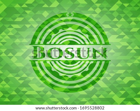 Bosun realistic green emblem. Mosaic background. Vector Illustration. Detailed.