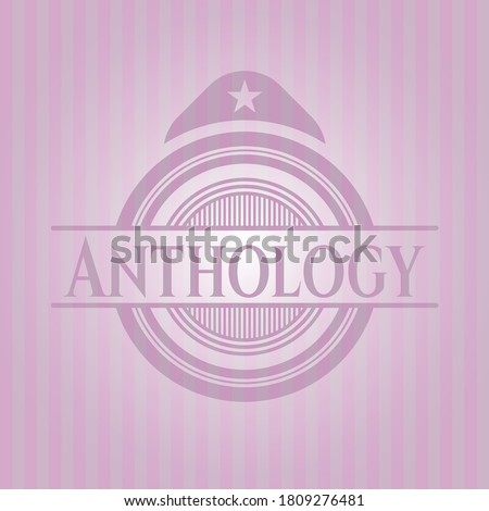 Anthology vintage pink emblem. Flat design. 