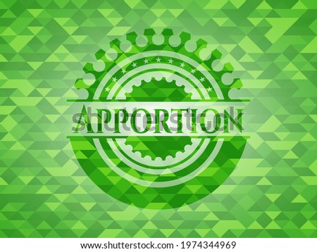 Apportion green emblem with triangle mosaic background. Vector Illustration. Detailed. 