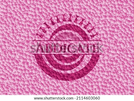 Abdicate realistic pink emblem with bubbles background. Vector Illustration. Detailed. 