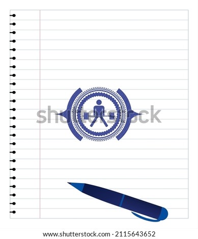 sumo deadlift icon pen draw. Blue ink. Vector Illustration. Detailed. 