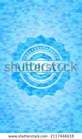 Abdicate sky blue emblem. Mosaic background. 