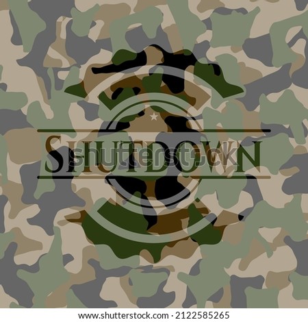 Shutdown camouflaged emblem. Vector Illustration. Detailed. 