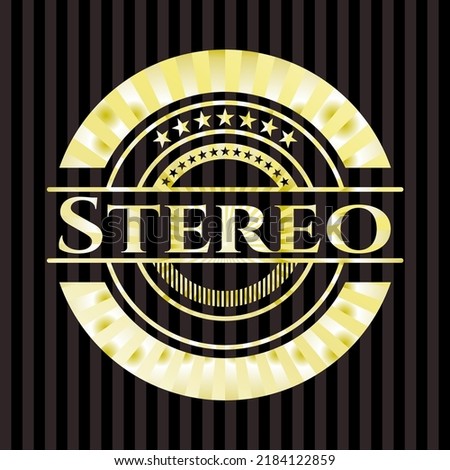 Stereo golden emblem. Vector Illustration. Detailed. 