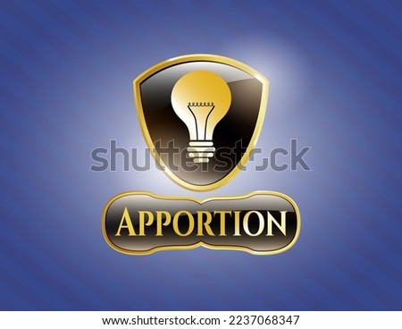 Gold emblem with light bulb icon and Apportion text inside