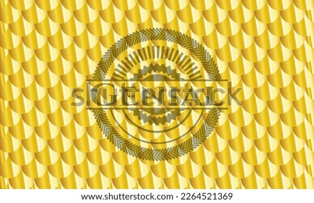 Genial golden emblem or badge. Scales pattern. Vector Illustration. Detailed. 