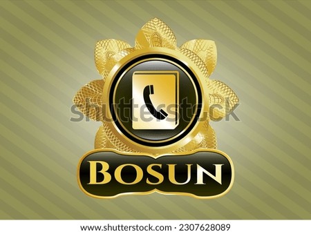Golden emblem or badge with phonebook icon and Bosun text inside