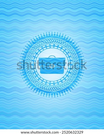 briefcase icon inside water wave concept badge background. 