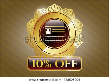  Shiny badge with identification card icon and 10% Off text inside