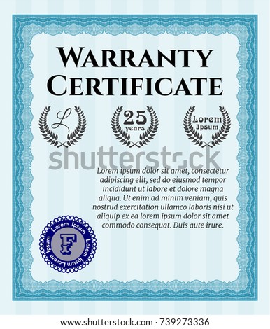 light blue retro warranty certificate template nice design with quality background vector illustration - Warranty Certificate Template light blue retro warranty certificate template nice design with quality background vector illustration - Warranty Certificate Template